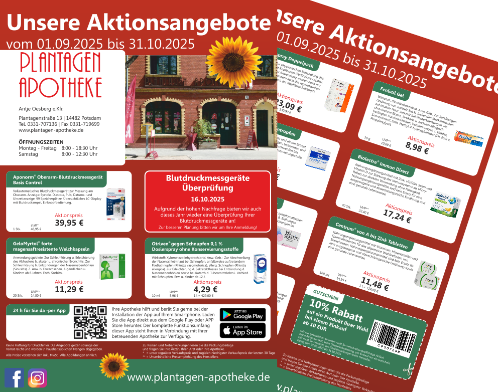 Ansicht des Aktionsflyers der Plantagen Apotheke September und Oktober 2025